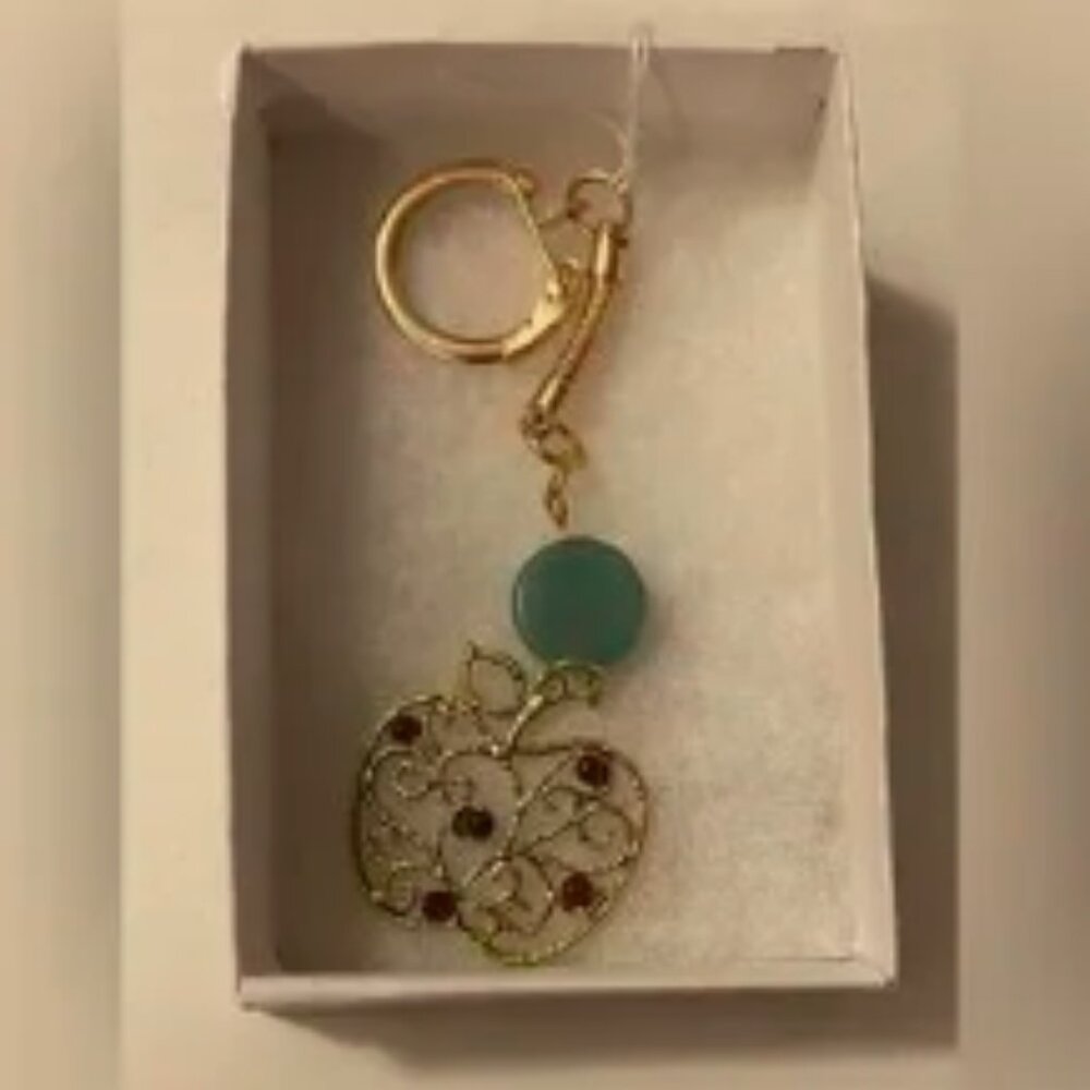 NEW Antique Gold Apple Keychain with Aventurine and Garnet beads